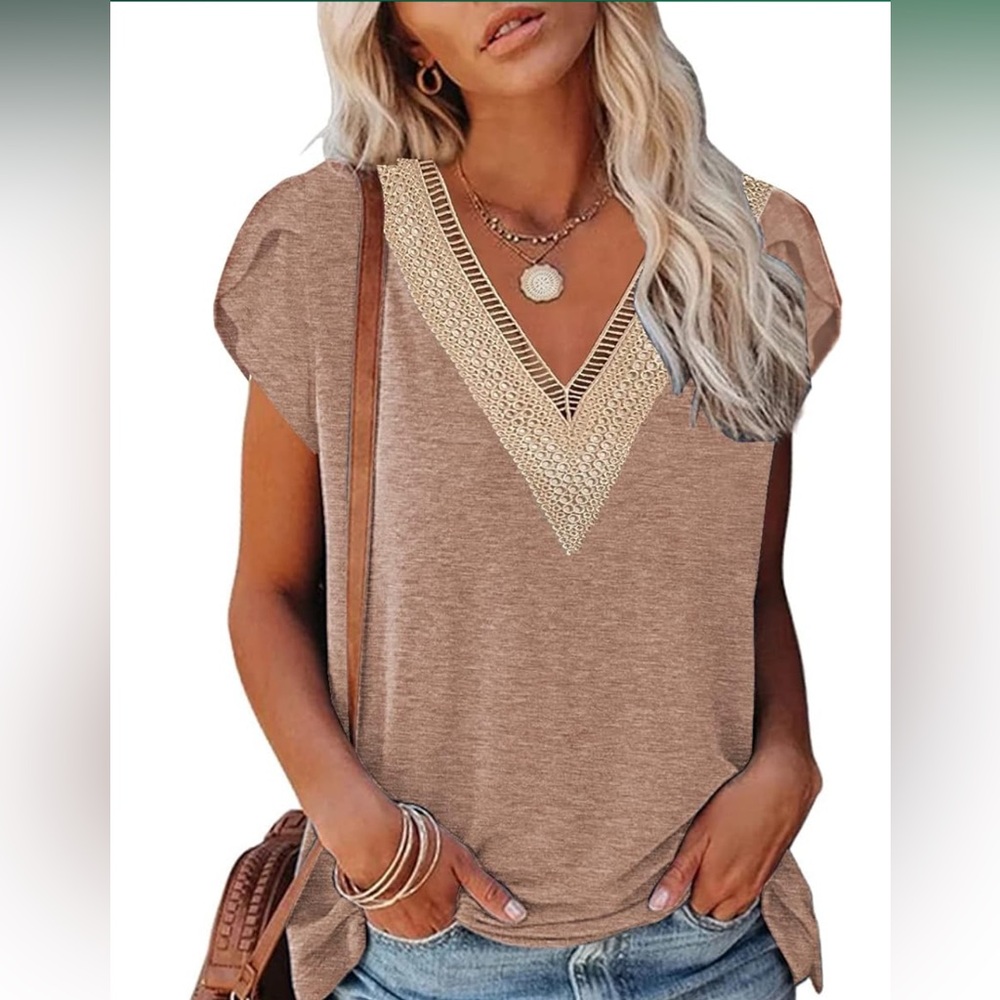 Blouse with lace v neck
